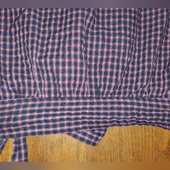 Madewell Blue And Pink Checkered Ruffled Tie-Front Blouse - Picture 12 of 15
